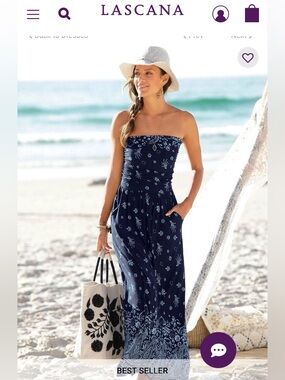 Navy Strapless Printed Maxi Dress